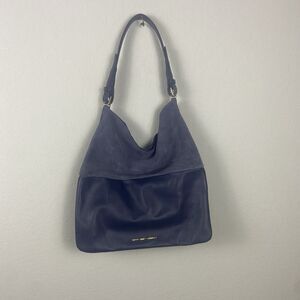 Elaine Turner Large Leather/Suede Shoulder Bag Hobo Satchel Magnetic Navy Blue